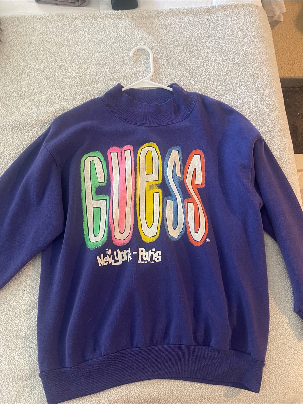 Vintage Guess Purple Sweatshirt with Multicolor Logo